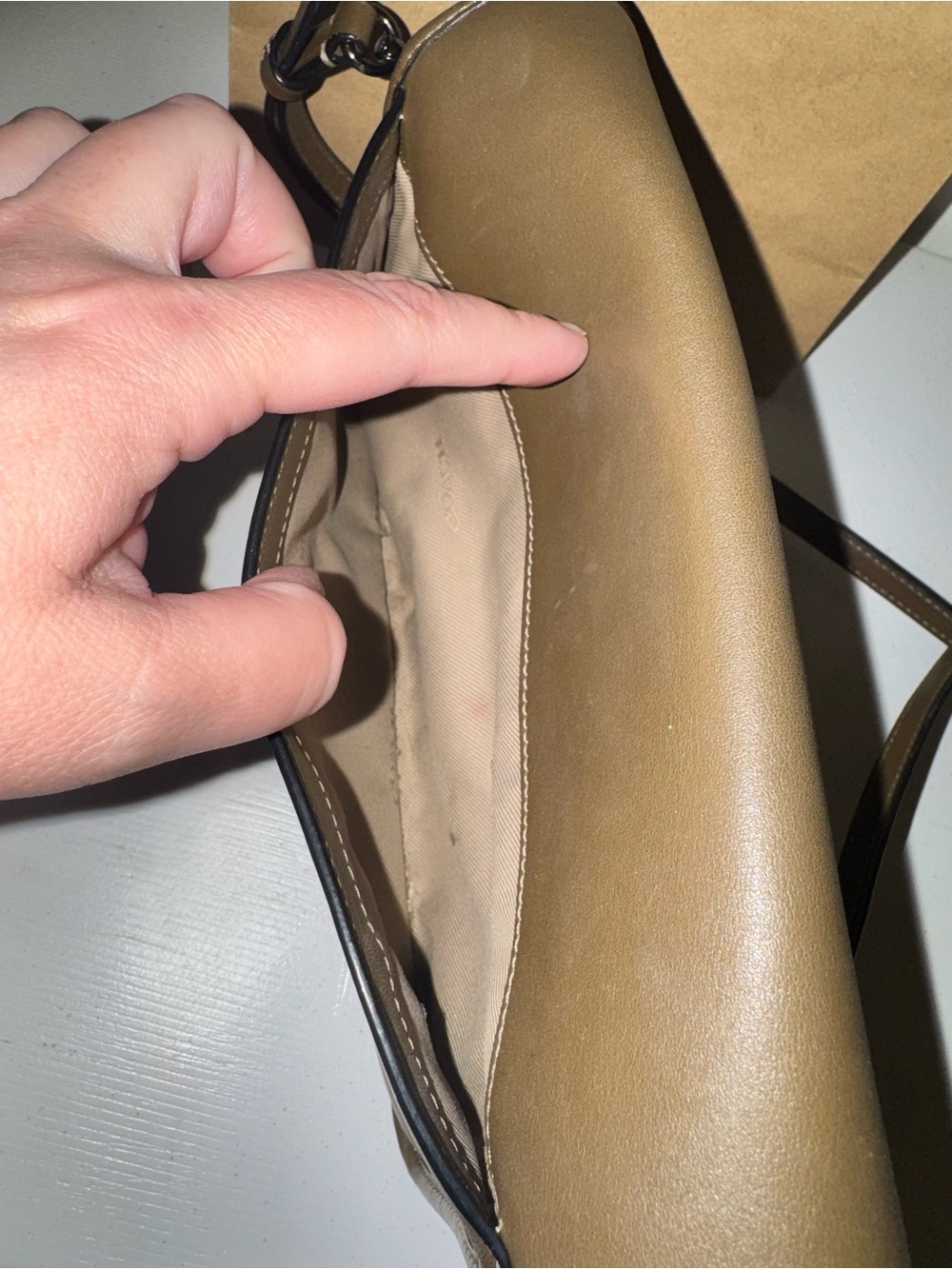 Coach Turnlock Crossbody Bag in Glovetanned Leather (Style #57325) 2016 Taupe - Picture 14 of 15